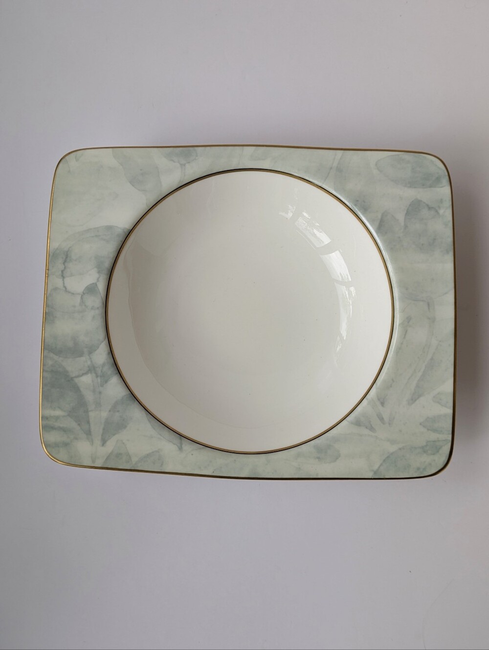 Vintage Rim Soup Bowl Plate Mikasa Bone China Batique A3108 Fern Floral Green